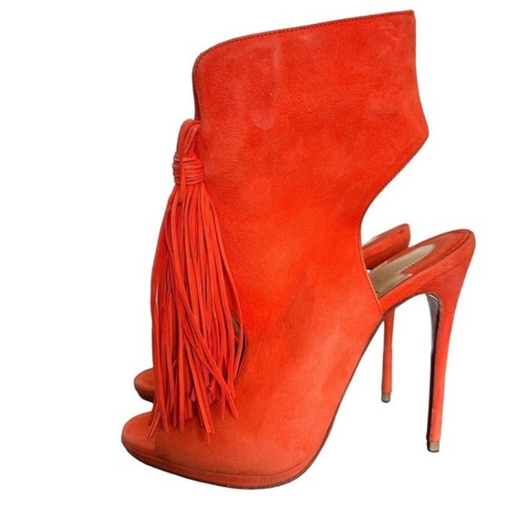 Christian Louboutin Women's Sz 37 US 7 Otoka Tassel Orange Suede Ankle Boots - Picture 7 of 12